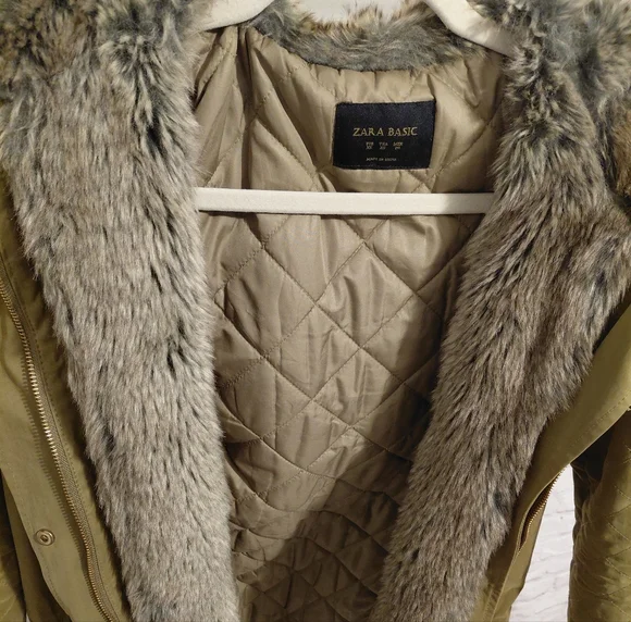 Zara Oliver Women's Khaki Green Fur-Trimmed Hooded Jacket.😍 - Picture 12 of 14